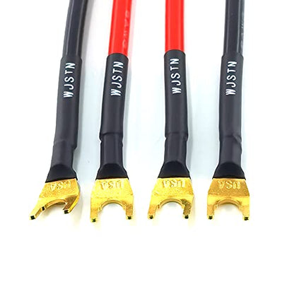WJSTN Fork Spade Plug to Spade Plug Speaker Jumper Cable，8AWG Y Plug to Y Plug Cable, for DIY Home Theater, Speaker etc 8in/4-Pack