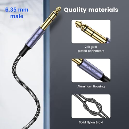 MOSWAG 1/4 to 1/8 TRS Bidirectional Stereo Cable with Aluminum Shell - 16FT | Nylon Braid & 24K Gold-Plated 3.5mm TRS to 6.35mm Audio Cable for Guitar, Laptop, Speaker, Amplifier, Home Theater, Piano - size: 16.4FT/5M