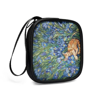 Blue Flower and Cat Portable Wireless Headphone Case, Earphone Storage Bag Carrying Case, Earbud Holder with Handle Headphone Bag Travel - color: Blue Flower And Cat