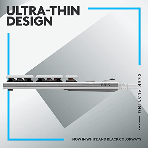 Logitech G815 LIGHTSYNC RGB Mechanical Gaming Keyboard with Low Profile GL Tactile Key Switch, 5 programmable G-Keys,USB Passthrough, Dedicated Media Control, Black and White colorways - color: White, size: Full Size, style: Wired