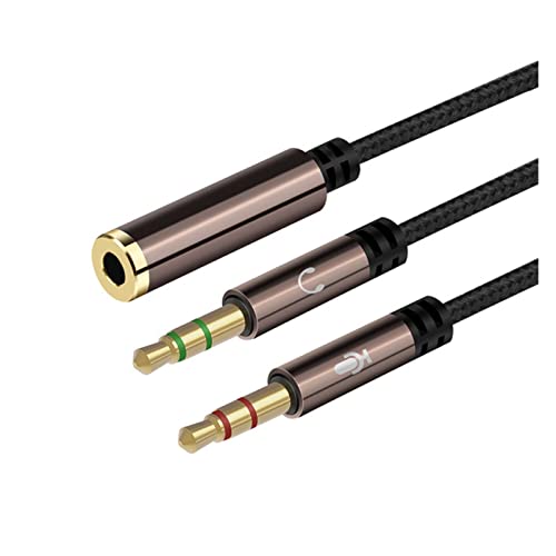 3.5mm Jack Microphone Audio Headset Splitter Cable Nylon-Braided,2 Male Audio/Mic to 4 Pole Combo Female AUX Adapter Computer(1.0M) - size: 1.0M