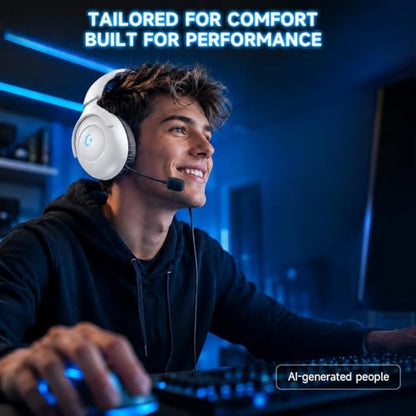 AOC Wireless Gaming Headset for PS5, 2.4GHz Gaming Headphone with Mic | 45H Playtime, Immersive Surround Sound, Noise Cancelling Game Headset for PS5, PC & Switch, Xbox with 3.5mm Cable - White
