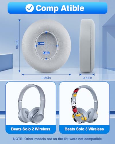 Link Dream Replacement Beats Solo 3 Earpad Beats Solo 2 Replacement Ear Pads Memory Foam Cushions Cover for Beats Solo 2 & Solo 3 Wireless Headphone - color: Grey