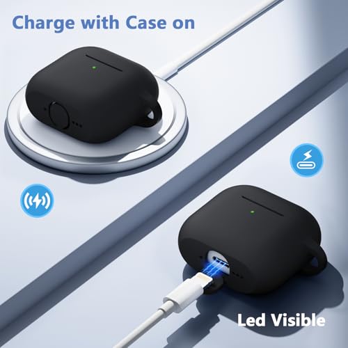 for Airpods 4th Generation Case Cover(2024),Soft Silicone Full Protective Case for AirPods 4 Case with Keychain & Cleaner Kit,Compatible with Apple Airpods 4 for Women,Men - color: A-Black
