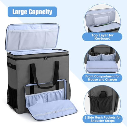 CURMIO Double-Layer PC Carrying Case, Computer Travel Bag for Tower, Gray | Computer Desktop Tower Case with Shoulder Straps Fit ATX/M-ATX Motherboards, Keyboard, Mouse, Cables & Earphones - color: Grey