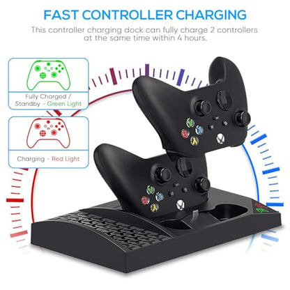 Cooling Fan with Charging Stand for Xbox Series S Console and Controller | Dual Charger Dock Accessories with 2 x 1400mAh Rechargeable Battery and Cover, Headphone Mount for Xbox Series S, Black - color: Black
