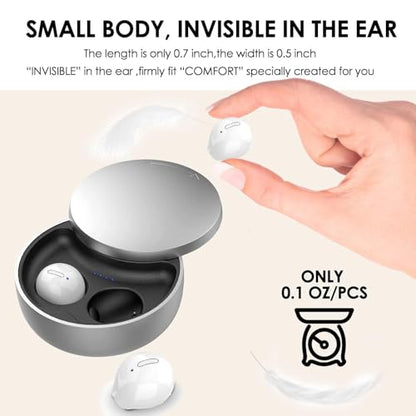 Xmenha Smallest Invisible Earbuds Wireless Ear Buds Bluetooth in Ear Mini Discreet Small Tiny Earpiece Sleep Earbuds Hidden with Charging Case Headphones for Small Ears Work Sleeping Android White - color: White