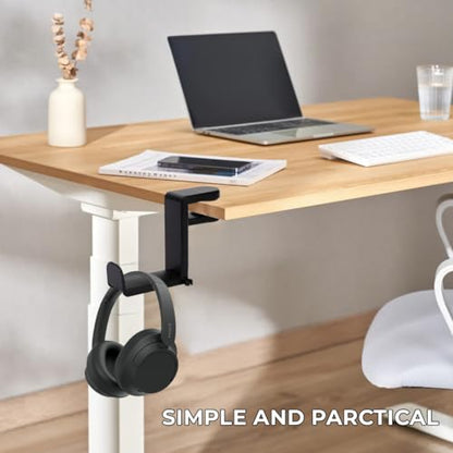 Headphone Stand for Desk - Clamp On Headset Holder with 360° Rotation & Cable Management - Universal Desktop Headphone Hanger Hook for All Headsets - color: Black, style: 360 Degree rotateable