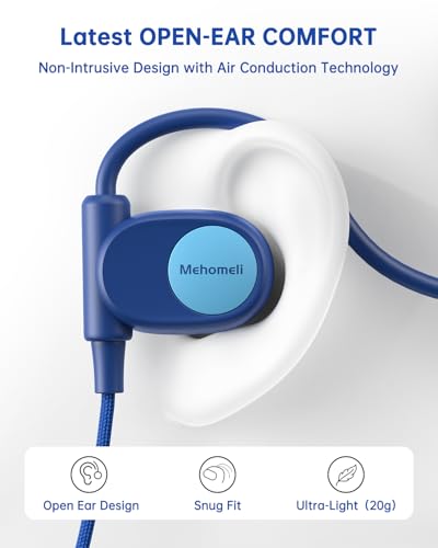 Mehomeli Kid Headphones, Air Conduction Open Ear Headphones, 3.5mm Jack | Ultra-Comfort, Ergonomic and Lightweight Design Perfect for School and Outdoor Activities-Blue - color: Blue