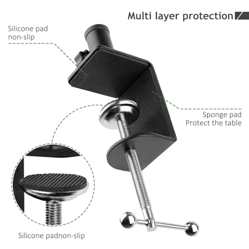 Heavy Duty Metal Table Mount Clamp, Metal Desk Clamp for Mic Boom Arm Stand Adjustable Mic C Clamp Can be Mounted Against the Wall, Fits up to 2.24"/5.7cm Desktop Thickness