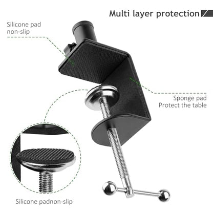 Heavy Duty Metal Table Mount Clamp, Metal Desk Clamp for Mic Boom Arm Stand Adjustable Mic C Clamp Can be Mounted Against the Wall, Fits up to 2.24"/5.7cm Desktop Thickness