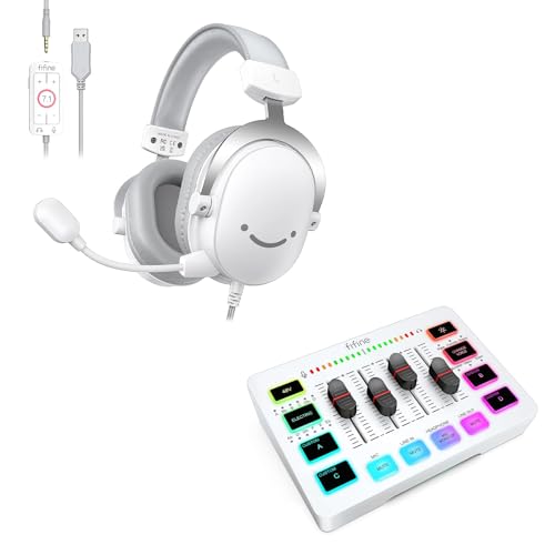 FIFINE USB PC Headset and Audio Mixer,Streaming Over-Ear Wired Headphones with 3.5mm Audio Jack,Detachable Microphone,Gaming Mixer with Slider Fader,XLR Microphone Interface,for Podcast(H9W+SC3W)