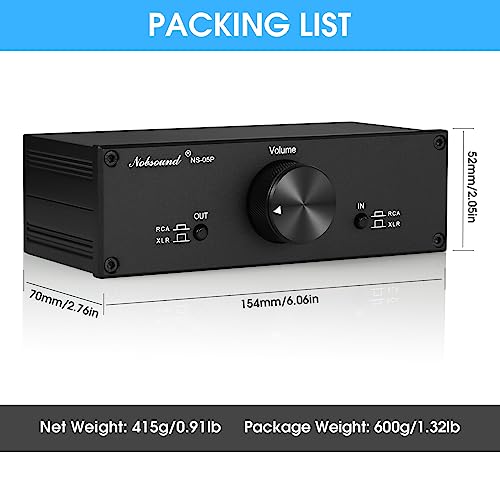 Nobsound Mini Fully-Balanced/Single-Ended Passive Preamp; Hi-Fi Pre-Amplifier; XLR/RCA Volume Controller for Active Monitor Speakers (Black)