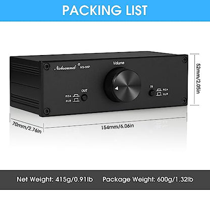 Nobsound Mini Fully-Balanced/Single-Ended Passive Preamp; Hi-Fi Pre-Amplifier; XLR/RCA Volume Controller for Active Monitor Speakers (Black)