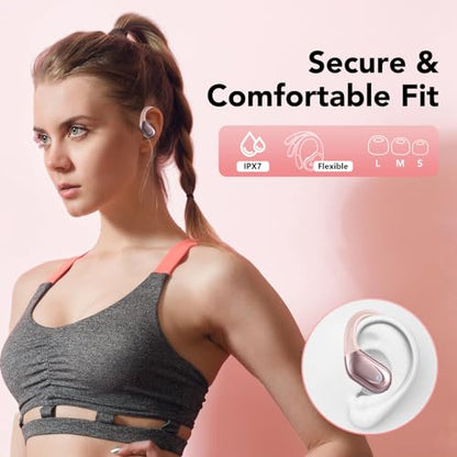 Ear buds Wireless Earbuds Bluetooth 5.3 Headphones 60hrs Playtime with Digital Display Sports Wireless Headphones with Earhook Deep Bass IPX7 Waterproof Over-Ear Earbuds for Android iOS Workout Rose - color: Rose