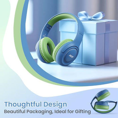 Acer Kids Headphones for School, 85-94dB Limiter, 3.5mm Jack, w/Mic HK03 | Foldable Wired Over Ear Headphones, for Toddler School/Tablet/iPad/PC/Travel, Blue-Green - color: Blue Green