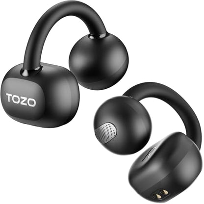 TOZO OpenEarRing Open Ear Earbuds 40H Bluetooth 5.4 Lightweight Comfort | Open Ear Clip On Wireless Earbuds with Smart Digital LED Display, Stable Connection, Secure Fit for Driving Workout Black - color: Black