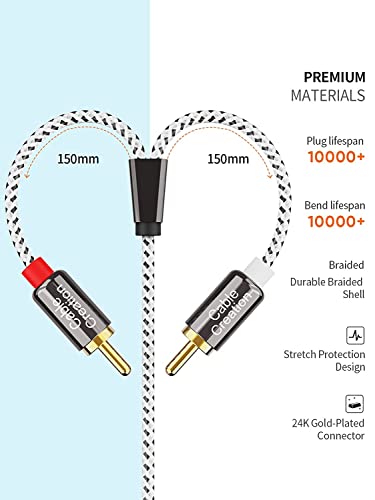CableCreation 3.5mm to RCA Cable, Angle 3.5mm Male to 2RCA Male Auxiliary Stereo Audio Y Splitter Gold-Plated for Smartphones, MP3, Tablets, Speakers,Home Theater,HDTV,3FT/1M - color: Black&White, size: 3.3FT