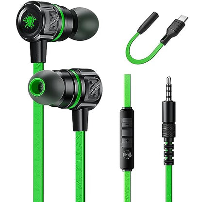 Gaming Earbuds Wired, USB C & 3.5mm Dual Plug in Ear Headphones with Mic and Volume Control for Small Ears, Stereo Bass Noise Isolating Earphones for PC/PS4/PS5/Xbox Series/Switch/Sleep/Sport/Workout | Volume Control,Stereo Bass,Noise Isolating,Earphones