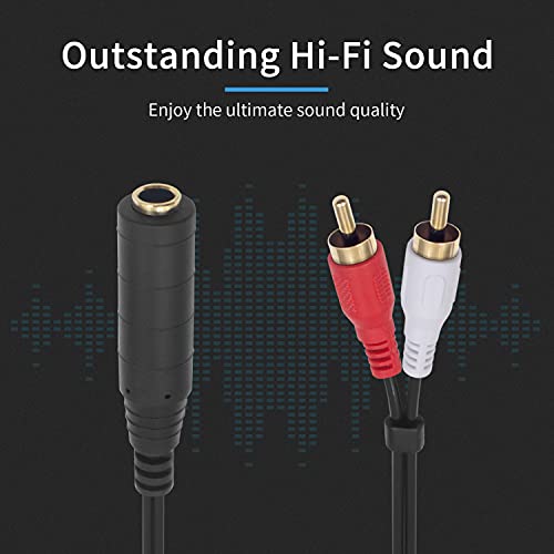 Poyiccot RCA to 1/4 Female Adapter Cable, Coild Spring 6.35mm to RCA Adapter, 1/4 inch TRS Stereo Jack Female to 2RCA Male Plug Y Splitter Extension Cable, 2.6ft