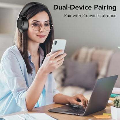 Hybrid Active Noise Cancelling Bluetooth Headphones, Wireless Over Ear Headphones with Bluetooth 5.4, 80H Playtime, Stereo Sound, 6 ENC Clear Call Mic, Low Latency for Travel Office Workout