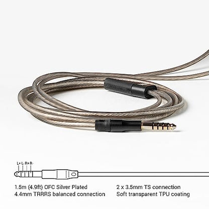 MEZE AUDIO | 4.4mm OFC Upgrade Balanced Cable for 99 Series | Silver-Plated OFC Copper | 4.4mm Male to Dual TS Mono 3.5mm Male Connector Plug | Cable Length 1.50m/4.9ft - size: 4.4 mm ( Balanced )