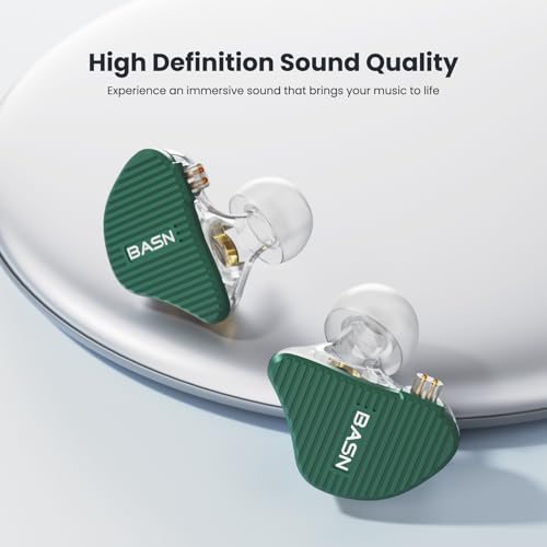 BASN Mix-PD in Ear Monitor,Planar Driver+Dynamic Driver 2-Pin Cable,Green | Two Mixed Drivers IEM with CNC Crafted Metal Cover, Wired Detachable 0.78mm 2-Pin Silver Plated OFC Cable for Musicians - color: Green