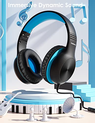Nabevi BH100 Headphones for Kids, Over Ear, Wired, Hearing Protection, 85/94 dB Adjustable Volume Limit, Sharing Function, Microphone, Lightweight, Comfortable, [Sky Blue] - color: Sky Blue