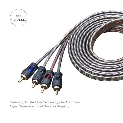 RECOIL RCI49 OFC 9ft 4-Channel RCA Audio Cable Twisted Pair Noise Reduction | 100% Oxygen Free Copper - size: 9ft