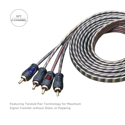 RECOIL RCI49 OFC 9ft 4-Channel RCA Audio Cable Twisted Pair Noise Reduction | 100% Oxygen Free Copper - size: 9ft