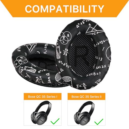 Replacement Ear Pads for Bose QC35 and QC35 II | EarPads Cushions with Noise Isolation Memory Foam, Softer Protein Leather, Added Thickness - color: Black-C-1