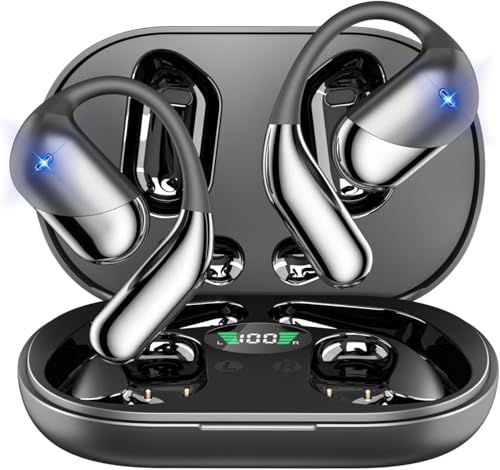 Open Ear Bone Conduction Headphones，,Over Ear Earbuds with Ergonomic Earhook,Bluetooth Headphones 5.4 with Smart Digital Display,60H Playtime,IPX7 Waterproof,Touch Control Operate Running Fit Cycling