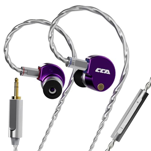 CCA Phoenix in-Ear Monitor Headphones, Dual-Magnet Dynamic Driver IEM with HiFi Clear Sound & Deep Bass, Full-Metal Professional Gaming Earbuds for Musicians, Singers, and Audiophiles(3.5mm Plug) - color: Purple, style: With Mic,3.5mm