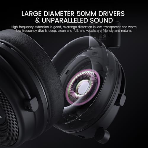 EKSA USB Gaming Headset for PC - Computer Headset with Detachable Noise Cancelling Mic, Surround‑Tuned Audio, 50MM Driver - Headphones with Microphone for PS4/PS5, Xbox One, Laptop, Office (Wireless) - color: Wireless Black