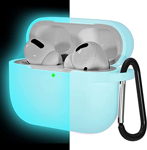 Lerobo for AirPod Pro Case, Silicone Cover with Keychain, Nightglow Blue | Glow-in-the-Dark, Scratch & Dust Resistant, Wireless Charging, Compatible with Apple AirPods Pro 2/1 Case Cover for Women Men - color: Nightglow Blue