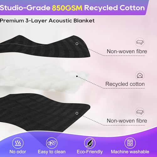 2 Pcs Large Sound Dampening Blanket 48" x 80", 850GSM Acoustic Sound Blanket with Grommets,Heavy Duty Studio Sound Absorption Blankets,Acoustic Blanket Noise Reduce,Light Blocker,Moving Blankets - size: 48 x 80 inch