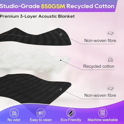 2Pcs Sound Dampening Blanket 80"x72" 850GSM, Heavy Duty Acoustic Absorption for Studio - size: 72 x 80 inch