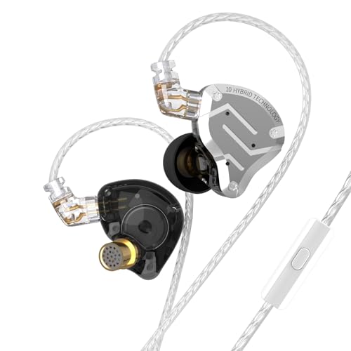 KZ ZS10 Pro Gaming Earbuds, 4BA 1DD Gaming Wired Earbuds with Mic, IEM Headphone Multi Driver HiFi Monitor Headphones, KZ in Ear Earphoner with 2PIN IEM Cable, All in One Button (Black with Mic) - color: Black, size: With Microphone