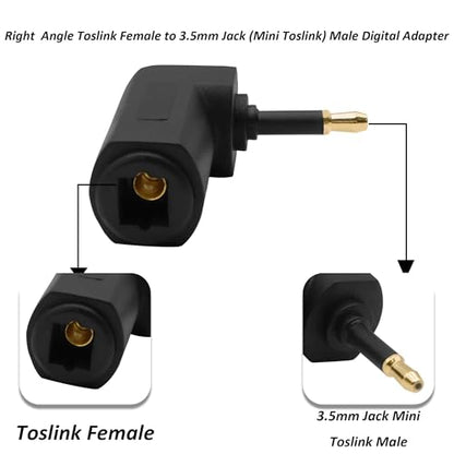 3.5mm Mini Toslink Adapter Digital Fiber Optical Audio Connector | Digital Fiber Optical Female to 90 Degree 3.5mm Jack Right Angle Male,for TV Sound Bar Home Theater,4pcs