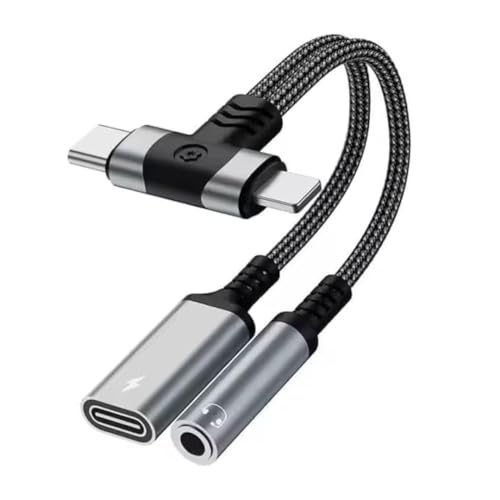 2 in 2 Light-ning and USB C to 3.5mm Headphone and Fast Charger Adapter, Type-C to 3.5mm Jack Aux Adapter Converter Dongle Audio Cable for i-pad i-Phone 16 15 14-11,X, Sam-sung, Pixel, Support Calling