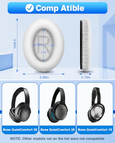 Earpads for Bose Quiet Comfort QC 35 / QC35 ii / QC25 / QC15 Headphone - color: White
