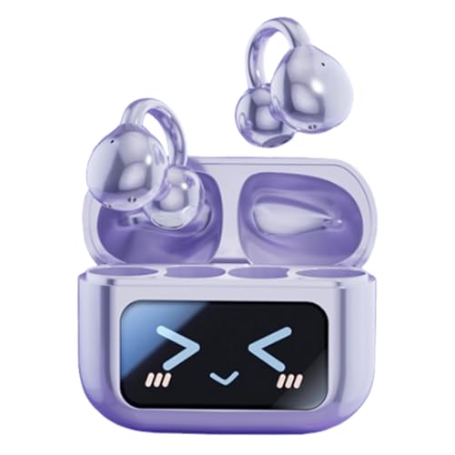 Open Ear Clip Headphones Wireless Earbuds Bluetooth 5.4 Sports Earphones with Wireless LED Touch Screen Waterproof in Ear Earphones for Pad Tablet Laptop Android/iOS Phones (Purple) - color: Purple