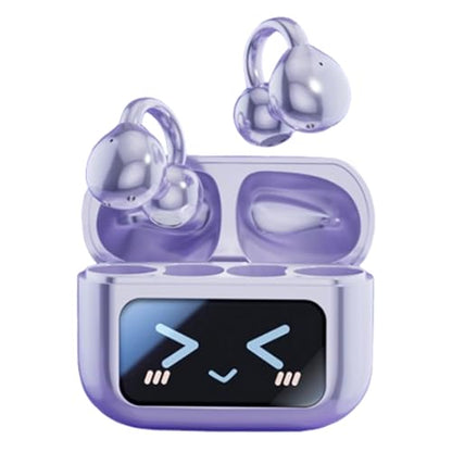 Open Ear Clip Headphones Wireless Earbuds Bluetooth 5.4 Sports Earphones with Wireless LED Touch Screen Waterproof in Ear Earphones for Pad Tablet Laptop Android/iOS Phones (Purple) - color: Purple