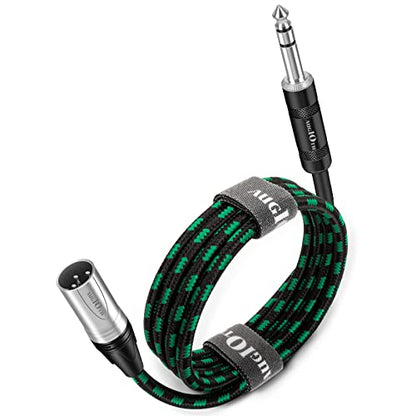 XLR Male to 1/4 Cable 10ft 3 Meter Green Braided | Balance 6.35mm TRS Plug to 3-pin XLR Male Cannon Mic Cable - color: Green TRS to XLR male, size: 10ft