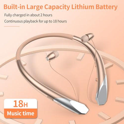 2026 Upgraded Bluetooth Headset - Wireless Neckband Bluetooth Headphones with Retractable Earbuds, Extended Battery Life, and Intuitive Controls for Sports, Office, and Travel (Gold) - color: Gold