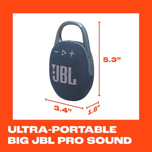JBL Clip 5 - Ultra-Portable, Waterproof & Dustproof Bluetooth Speaker, Big JBL Pro Sound with Punchy bass, Integrated Carabiner, Up to 12 Hours of Play, Made in Part with Recycled Materials (Blue) - color: Blue