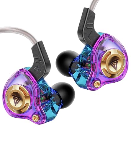 Wired Gaming Headphones IEM Earphones with 1DD，QKZ Ak6 SRS in Ear Monitor, HiFi Earbuds, Crystal Clear Hi-Res Sound with Microphone&New 11mm Dynamic Driver for Gaming,Video Musicians, Singers - color: Purple