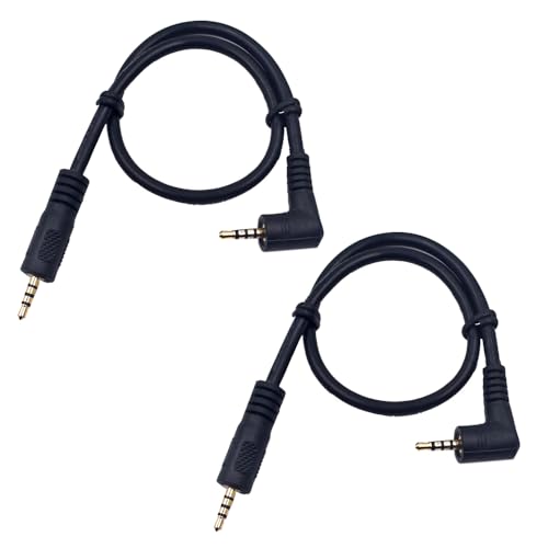 12 inch 2.5mm TRRS Audio Cable, 2 Pack, Straight to 90 Degree Angle Male Jack AUX Cord, Gold Plated Pure Copper