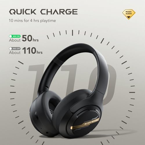 Black Shark JoyBuds Max Active Noise Cancelling Headphones, 50H Playtime Wireless Over Ear Headphones with Microphone, Bluetooth 5.4 Gaming Headsets Comfort Fit Ear Cups, 6EQ Modes via APP (Black) - color: X7 Black