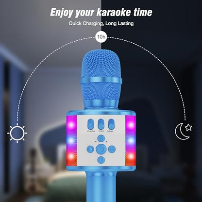 BONAOK Karaoke Microphone for Kids & Adults - Bluetooth Microphones Singing Mic with Disco Lights, Echo Effect, Built-in Speaker Portable Karaoke Player for Party Travel Gifts Q78(Blue) - color: Blue